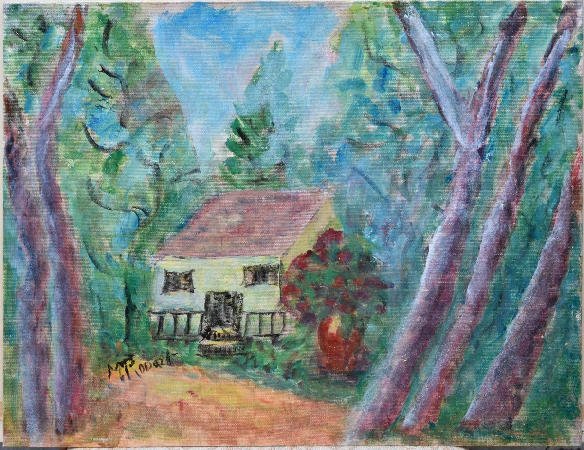 Madeleine Rouart "house In The Forest" Oil On Cardboard 38x46